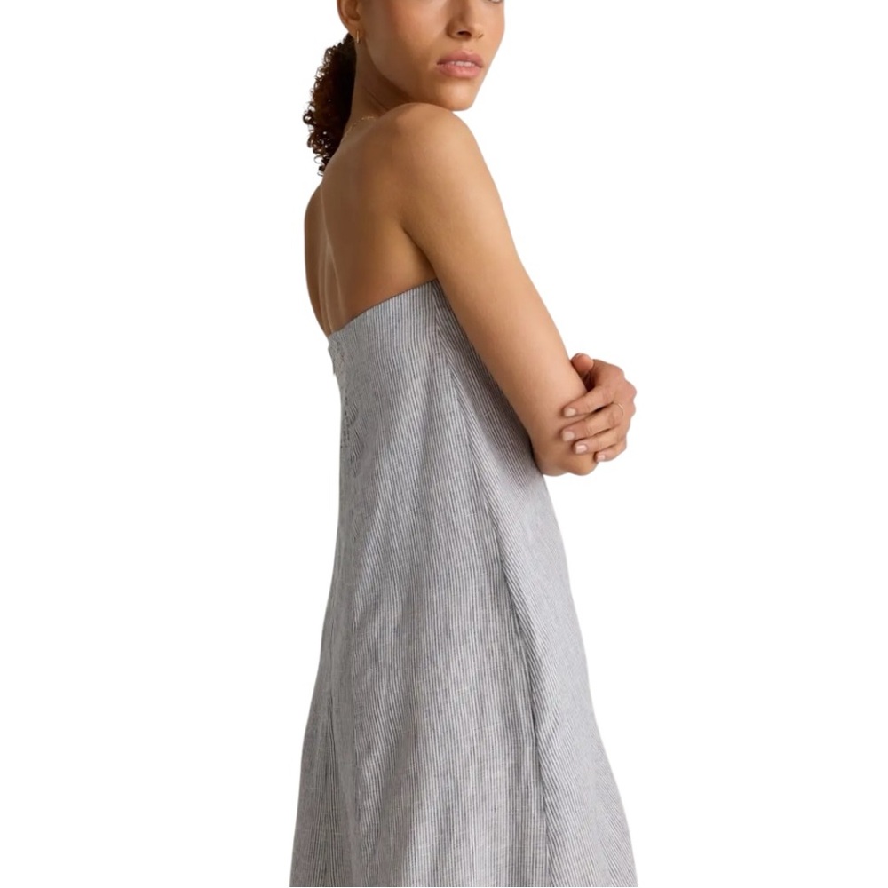 Quince 100% European Linen Strapless Maxi Dress in Blue Pinstripe 🔵⚪️ Size Large - Picture 4 of 10